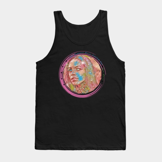 COMING SOON! YOU CAN REQUEST TO HAVE THE GOLDEN DESIGN REMOVED  TO REVEAL A CLEARER VERSION OF HER FACE. YOU CAN ALSO  CHANGE THE PINK CIRCLE OUTLINE COLOR, REMOVE THE SPARKLES, OR ADD TEXT (AT YOUR REQUEST). Tank Top by Blue Ocean Vibes